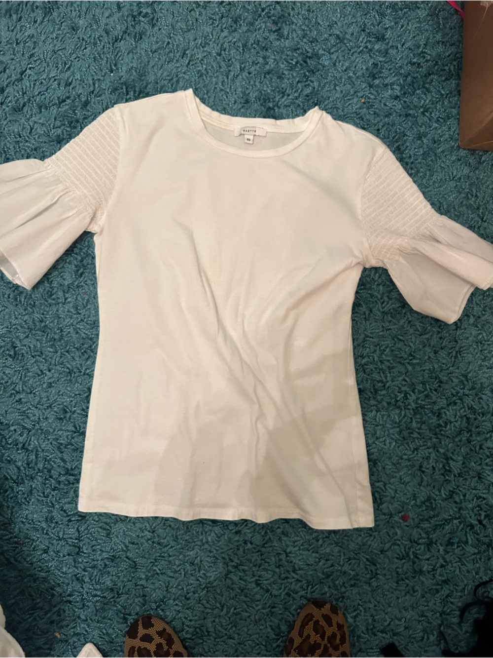 White Ruffled Sleeve Women's Top xs Maette